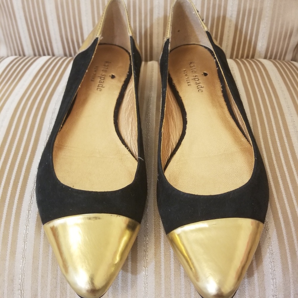 ♤ Kate Spade Eddie Black Gold Cap Toe
